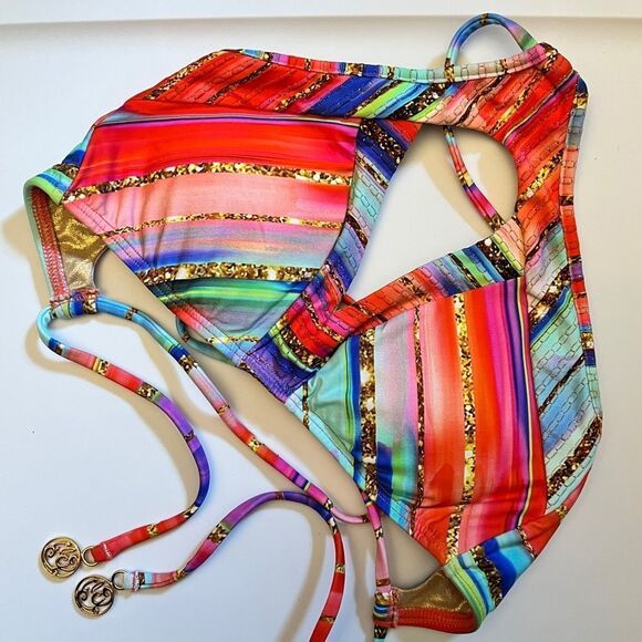 Luli Fama Bellamar High Neck Cutout Bikini Top nwt - Picture 5 of 8